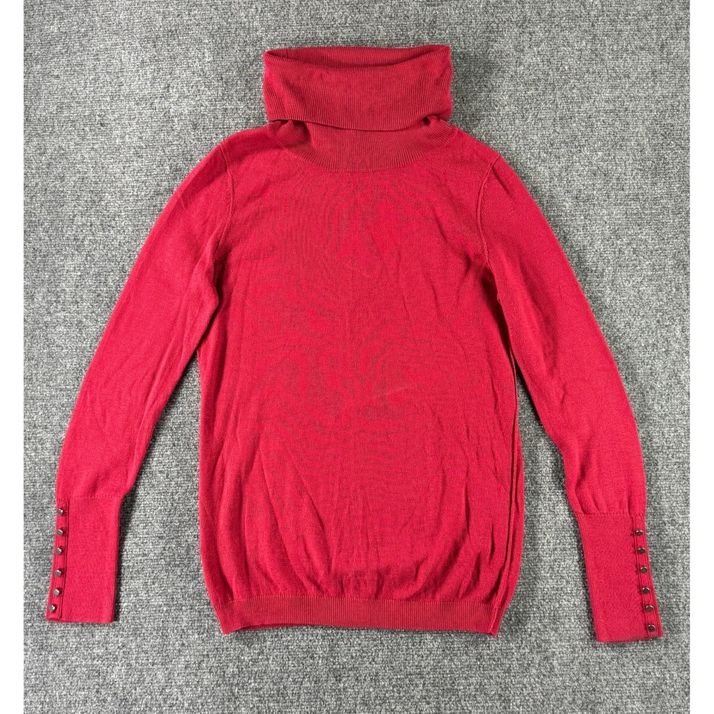 Red Turtleneck Sweater Long Sleeve Knit Top with Button Cuffs Women's‎ Small